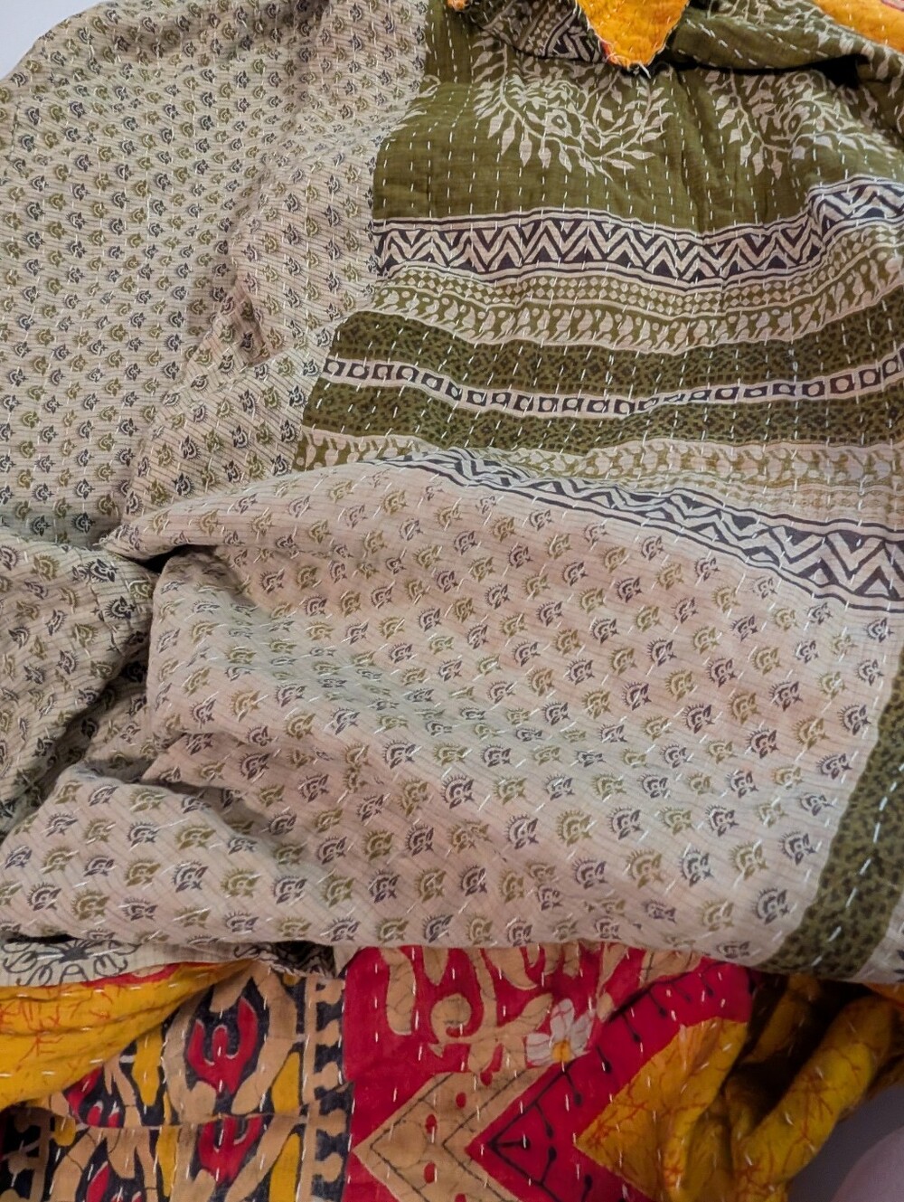 Bohemian Indian Kantha Handmade Reversible Blanket Bedspread 51x87